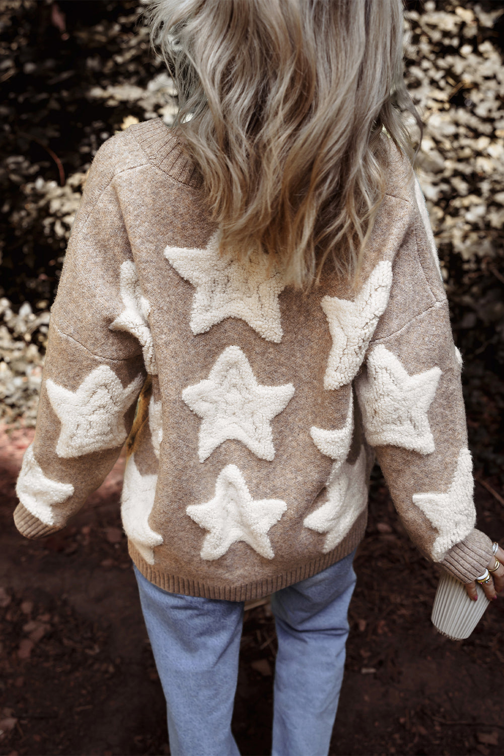 Sherpa Star Cozy Knit Cardigan Threaded Pear