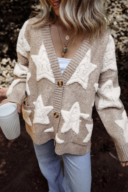 Sherpa Star Cozy Knit Cardigan Threaded Pear