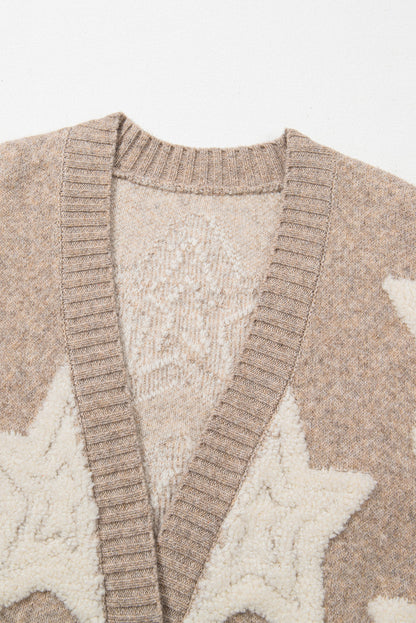 Sherpa Star Cozy Knit Cardigan Threaded Pear