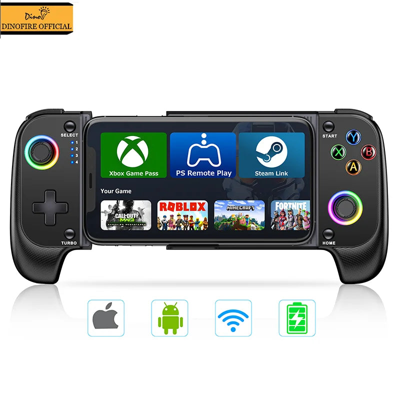 DinoFire Cell Phone Gamepad Joystick for iPhone Android Control Bluetooth Controller Trigger with Hall Effect Stick Mobile Game Chris and Alexa Store