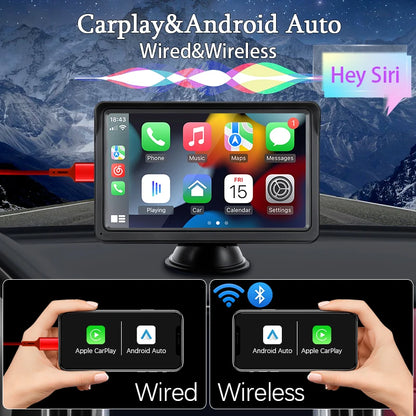 Hippcron 7inch Car Radio Multimedia Video Player Wireless Carplay And Wireless Android Auto Portable Universal Touch Screen