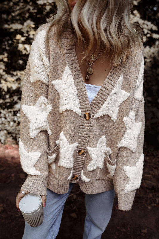 Sherpa Star Cozy Knit Cardigan Threaded Pear