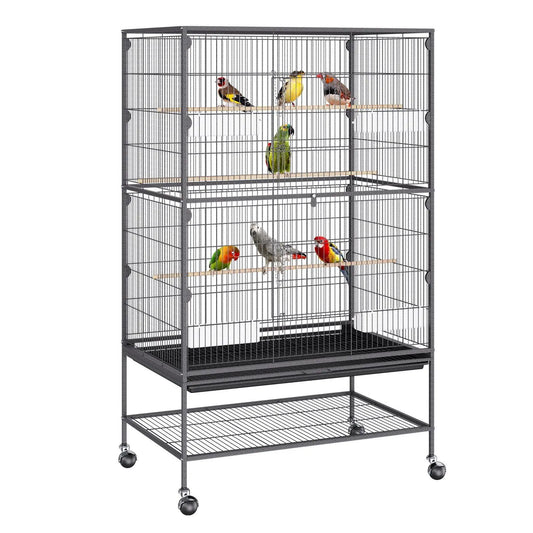 VEVOR 52-Inch Deluxe Wrought Iron Flight Cage for Parakeets, Cockatiels, Parrots, and Macaws with Rolling Stand and Easy-Clean Tray Doba