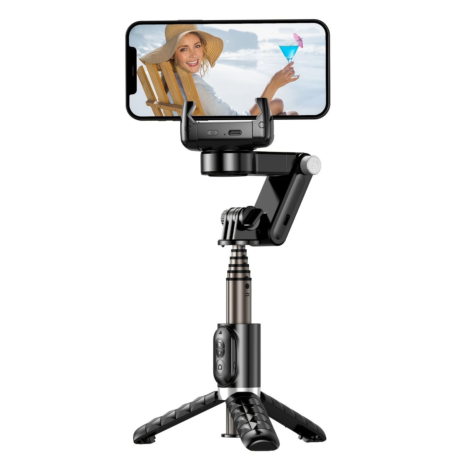 Smartphone Gimbal Stabilizer Tripod - 2 Axis Selfie Stick with 360° Rotation, Face Tracking & Extendable Design, 4-in-1 Compatible with iPhone Doba