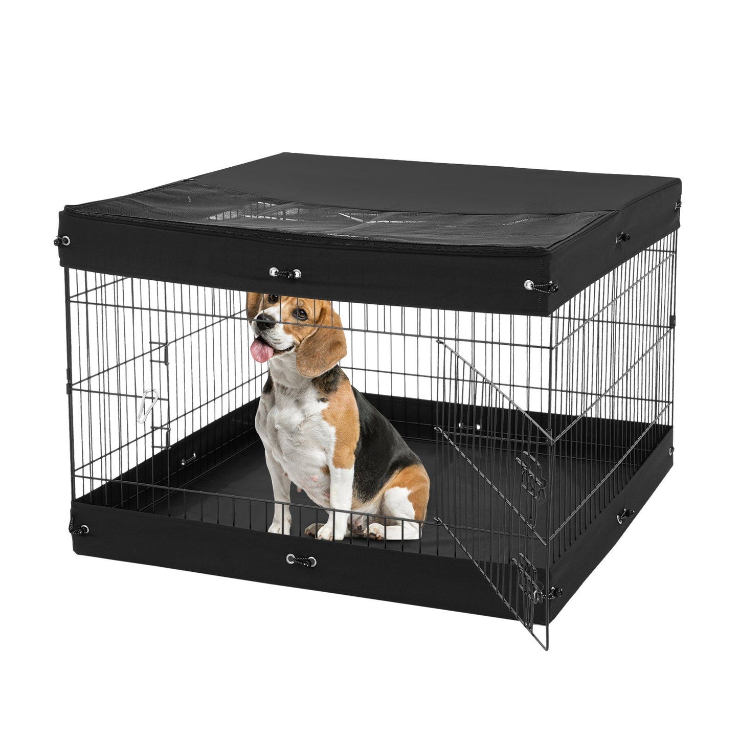 Portable 4-Panel Metal Dog Exercise Pen with Zippered Top Cover and Waterproof Base Mat