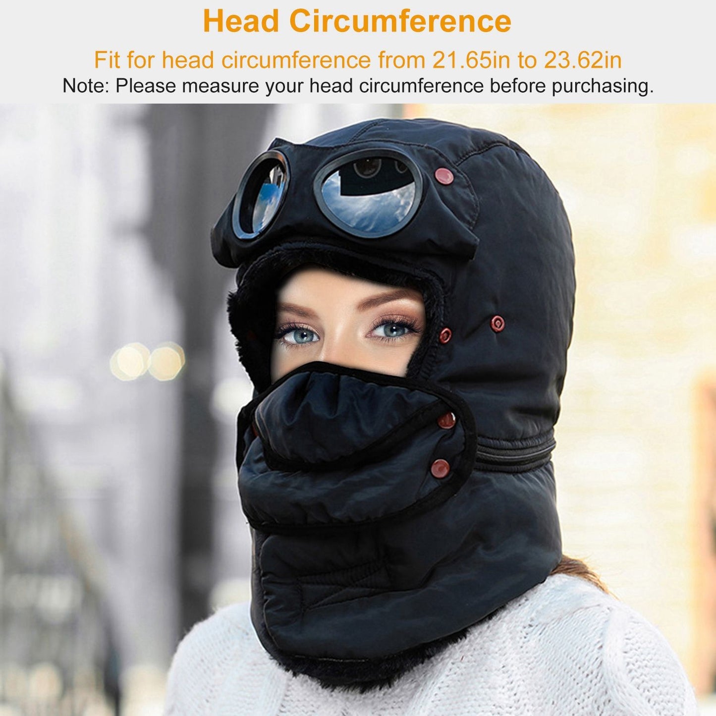 Unisex Warm Thermal Goggles Hat with Detachable Face Mask & Neck Flaps for Winter Activities Doba