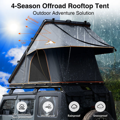 Roll over image to zoom in Adventurer Plus Rooftop Tent Hardshell with Side Awning, Air Conditioner Outlet with Bracket, &Replaceable Rain Flies, Truck Bed Tent for Camping, Pop Up Overland Roof Tents Doba