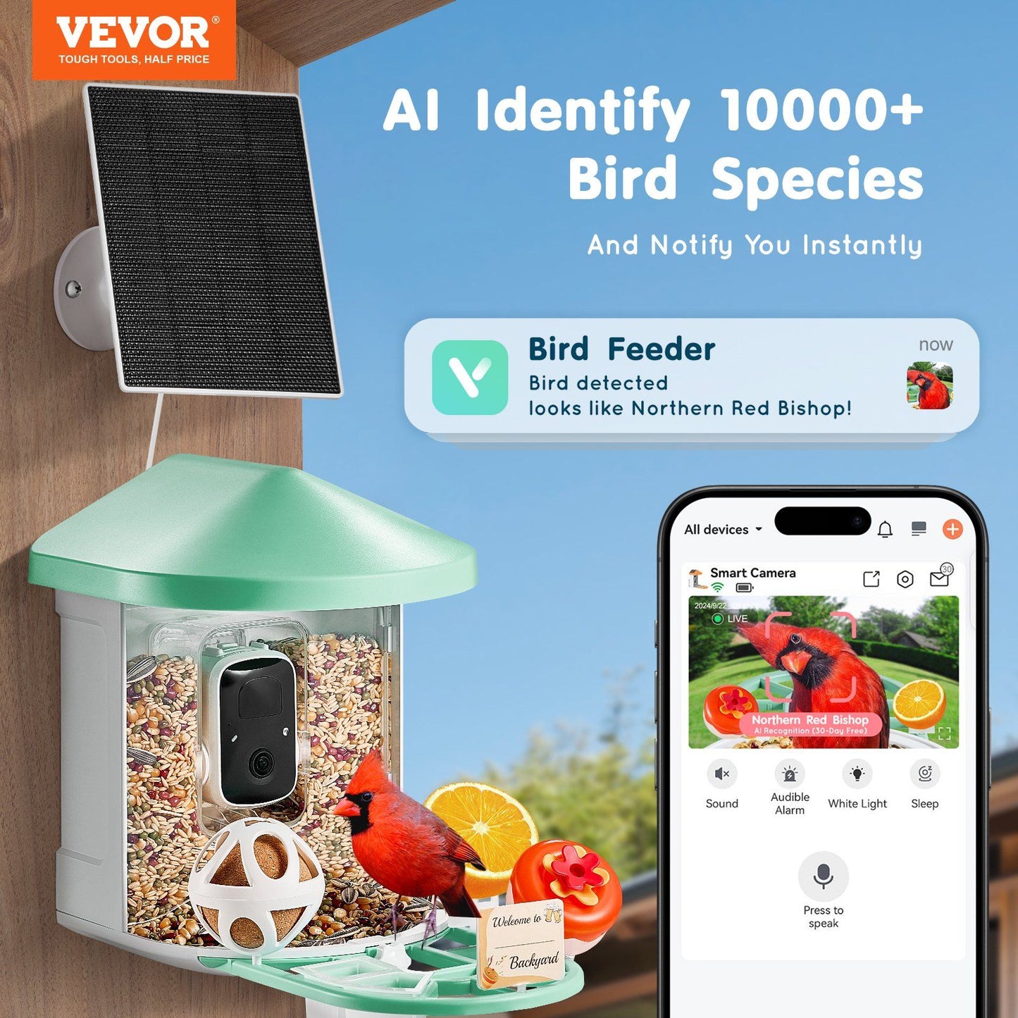 VEVOR 2K HD Smart Bird Feeder Camera with AI Bird Species Recognition and Auto Capture Doba