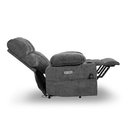 Oversized Power Lift Recliner Sofa with 8-Point Massage, Heat Function, USB Ports, and Cup Holders for Elderly - Gray Chenille Doba