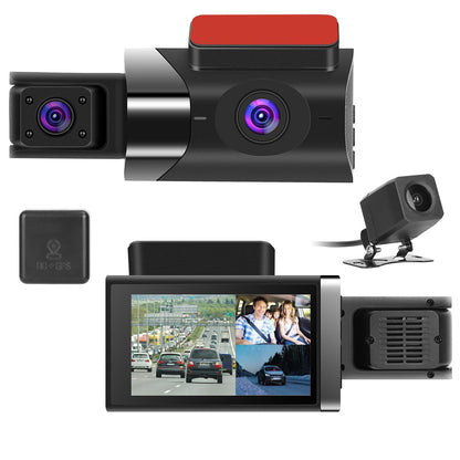 3-Channel 2K Car Dash Cam with GPS, WiFi, Night Vision & G-Sensor - Comprehensive Vehicle Safety Recorder Doba