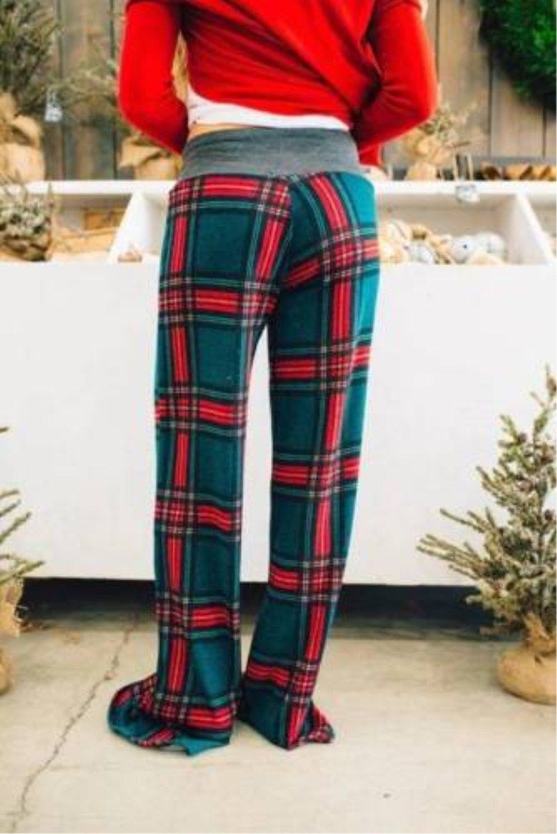 new women's European and American fashion loose yoga plaid printed straps casual pants Doba