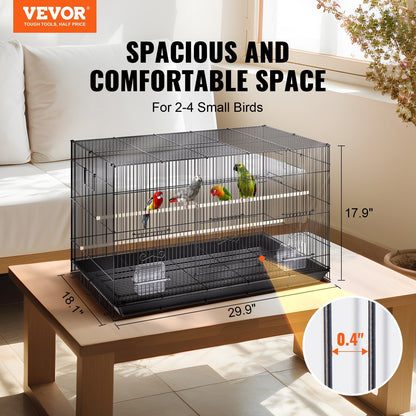 VEVOR 30-Inch Spacious Metal Bird Cage for Cockatiels, Parakeets, and Budgies with Rolling Stand and Easy-Clean Tray Doba