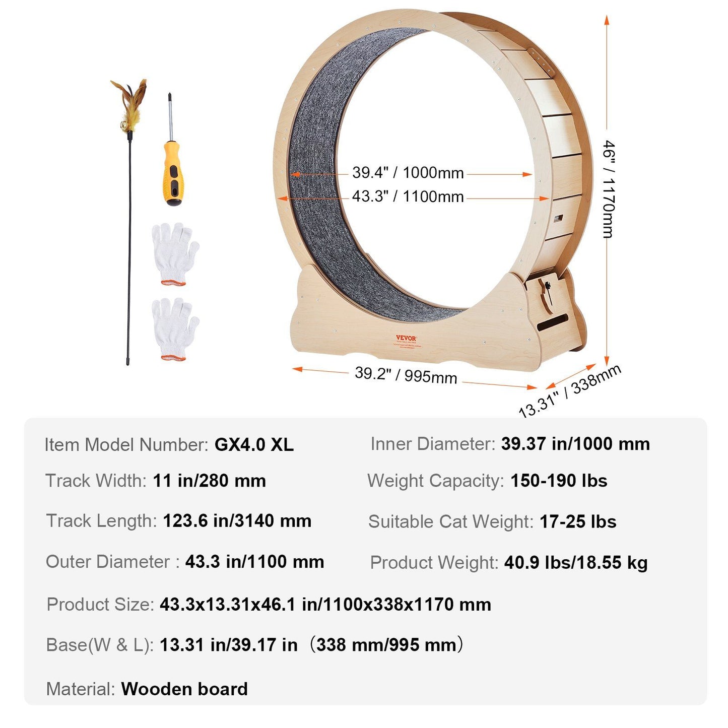 Large Indoor Cat Treadmill Wheel - 43.3" Durable Wooden Cat Exercise Wheel in Yellow Doba