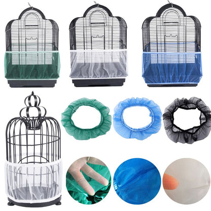 3pcs Receptor Seed Guard Nylon Mesh Bird Parrot Cover Soft Easy Cleaning Nylon Airy Fabric Mesh Bird Cage Cover Seed Catcher Guard Doba