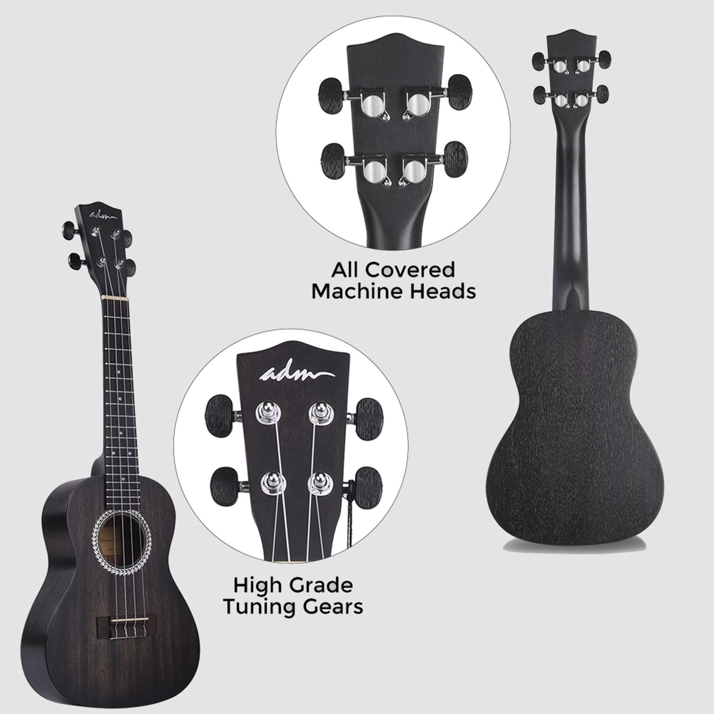 ADM Concert Mahogany Ukulele Package, 23 inch, Matte Black Doba