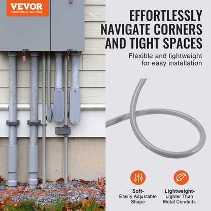 VEVOR 1-Inch PVC Liquid-Tight Flexible Electrical Conduit, 100 ft with Connectors for Harsh Environments, IP65 Waterproof and Dustproof Doba