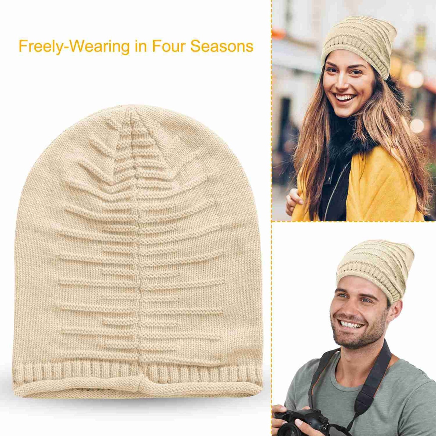 Unisex Knit Beanie Hat Winter Warm Hat Slouchy Baggy Hats Skull Cap 5 Colors