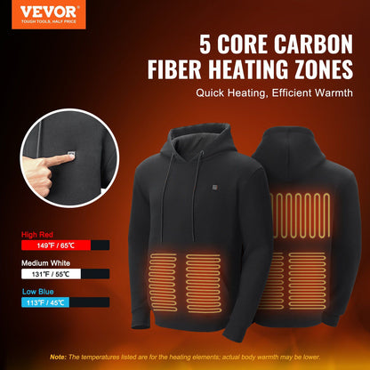 VEVOR Unisex Electric Heated Hoodie Sweatshirt with Battery - Black, Size S for Men & Women Doba