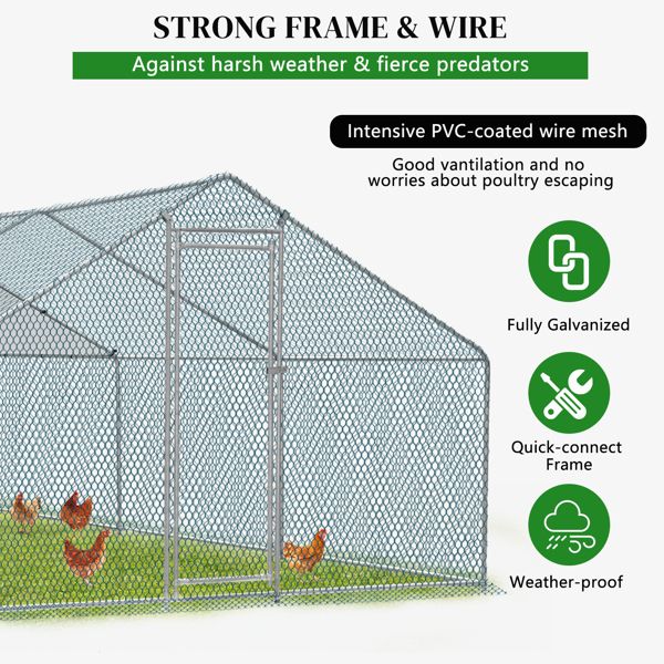 20 x 10 ft Large Metal Chicken Coop, Walk-in Poultry Cage Chicken Hen Run House with Waterproof Cover, Rabbits Cats Dogs Farm Pen for Outdoor Backyard Farm Garden Doba