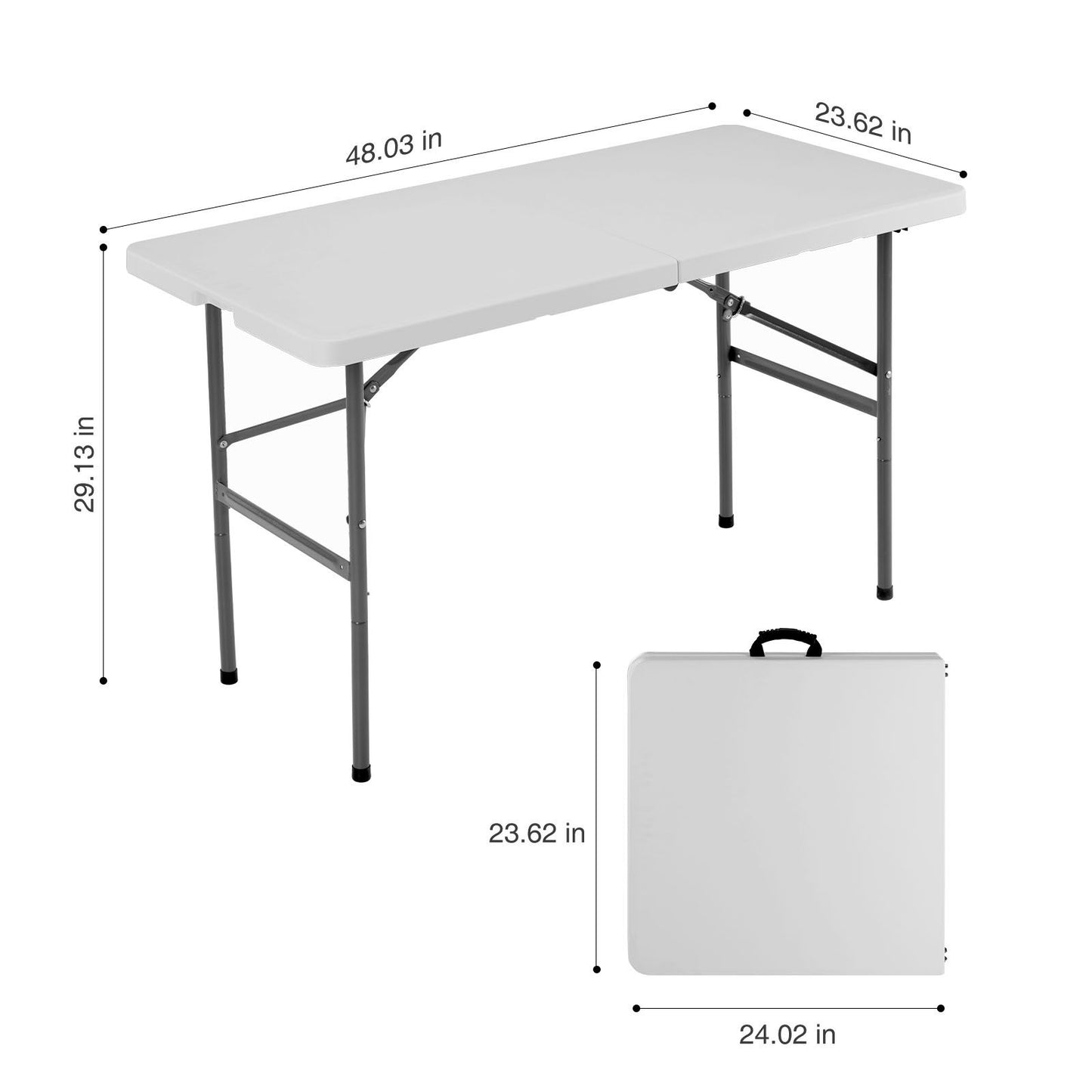 Versatile 4ft Portable Folding Table for Indoor and Outdoor Use with Carrying Handle - Ideal for Camping, Picnics, and Parties Doba