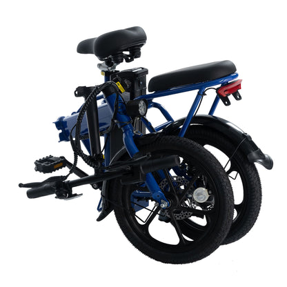 Foldable 500W Electric Bicycle for Adults - 15.5 MPH, 16-Inch Tires, 42V 10.4Ah Removable Battery, Multi-Shock Absorption Commuter Bike in Blue