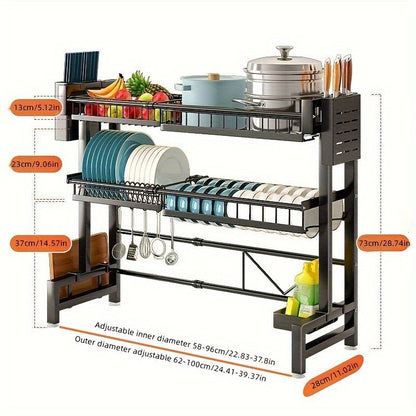 Retractable Black Countertop Dish Storage Rack - Multifunctional Drain Rack for Kitchen & Home Doba