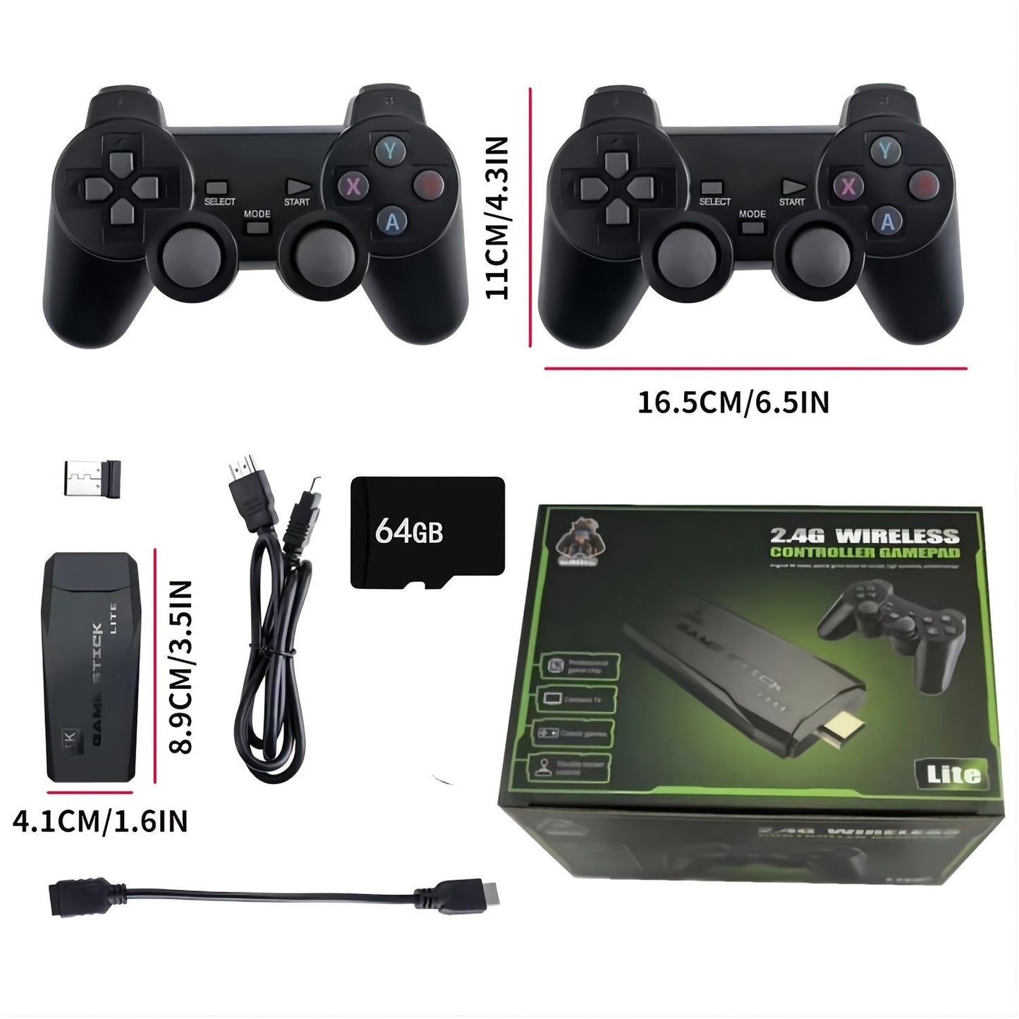 Wireless Retro Game Console, Plug & Play Video TV Game Stick With 10000+ Games Built-in, 64G; 9 Emulators, 4K HDMI Output For TV With Dual 2.4G Wireless Controllers Doba