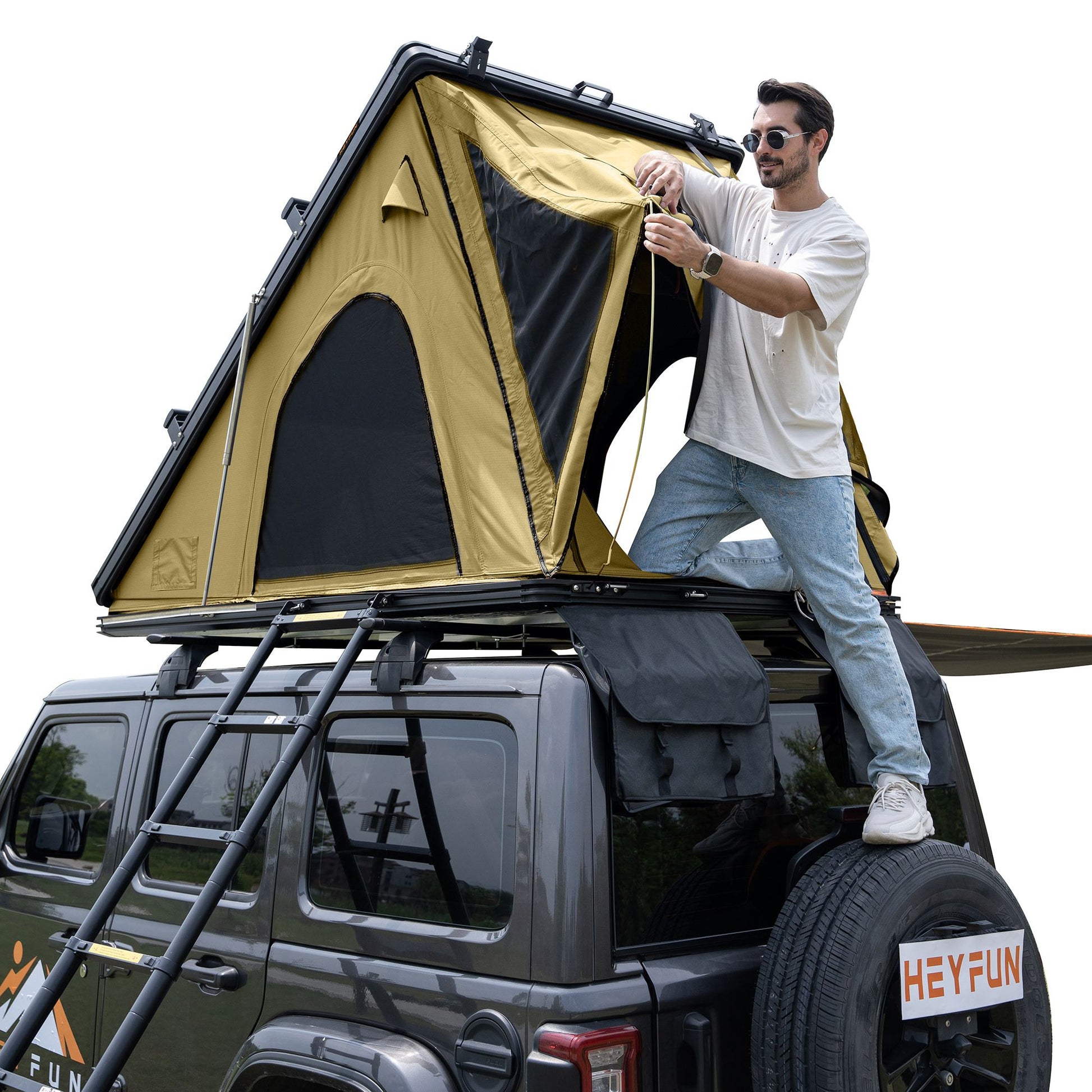 Explorer Rooftop Tent Hardshell with Luggage Racks&Replaceable Netting Rain Curtains, Truck Bed Tent for Camping, Pop Up Roof Top Tents for Truck Jeep SUV Car Van Wrangler Tacoma Doba