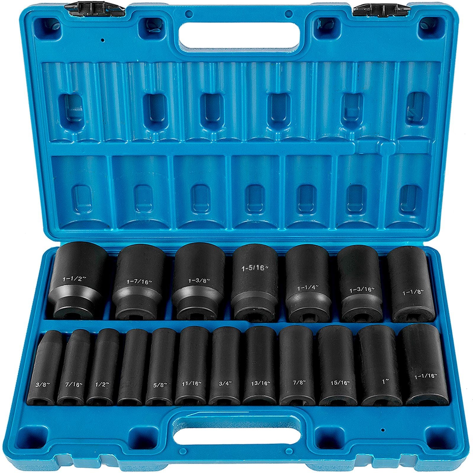 VEVOR 19-Piece 1/2 Inch Drive Deep Impact Socket Set with Heavy-Duty Storage Case - 6-Point Design, Cr-V Construction, for Professional Use Doba