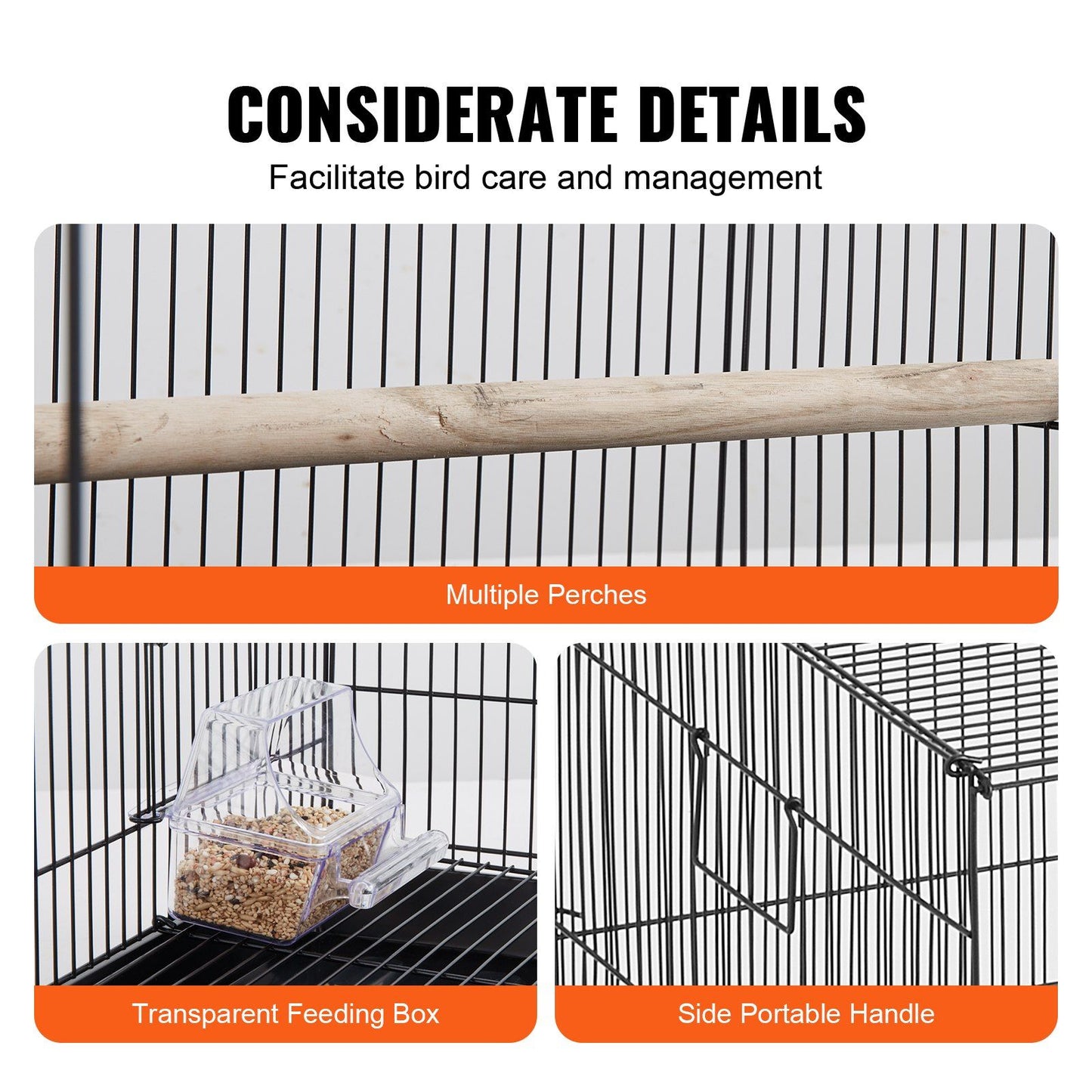 VEVOR 30-Inch Spacious Metal Bird Cage for Cockatiels, Parakeets, and Budgies with Rolling Stand and Easy-Clean Tray Doba