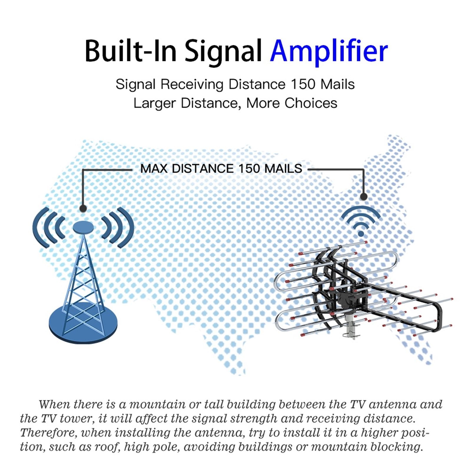 TA-851B 360°Rotation UV Dual Frequency 45-860MHz 22-38dB Open Antenna Silver Doba