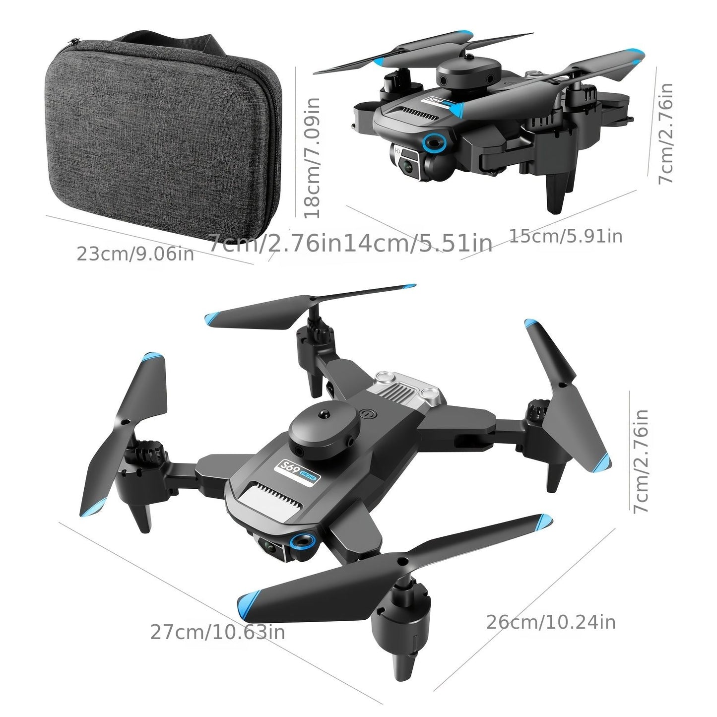 S69 Foldable RC Drone with HD Dual Cameras, 3 Batteries, WIFI FPV, 360° Obstacle Avoidance, Headless Mode – Ideal Gift for Kids and Adults Doba