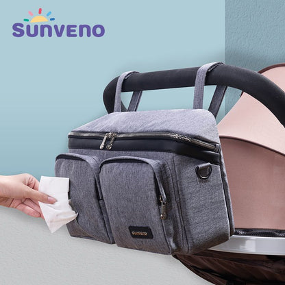 SUNVENO Universal Stroller Organizer Super Large Capacity, 2-in-1 Baby Stroller Organizer Waterproof Insulated Cup Holder Inside, Shoulder Bag & Strolller Storage Bag with 10 Pocket Including, Gray Doba