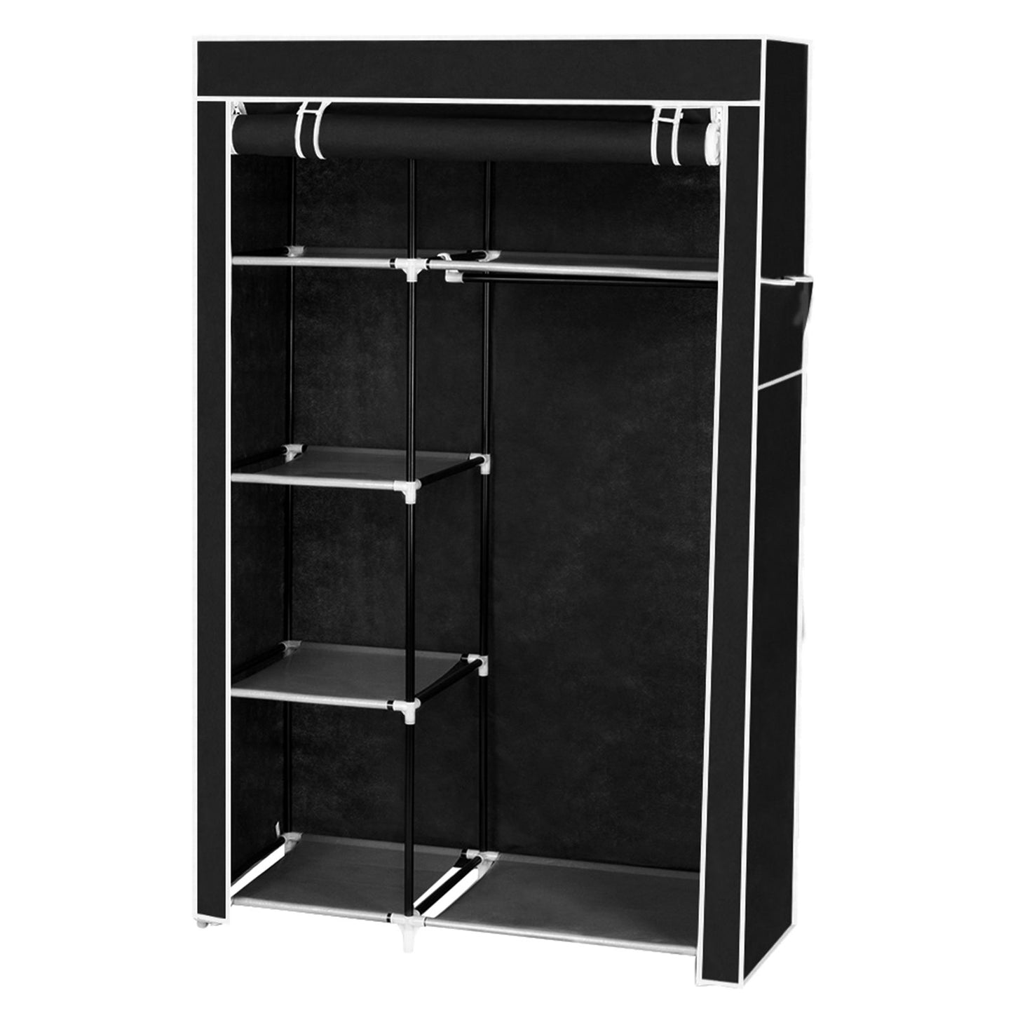 64" Black Portable Wardrobe Organizer with Adjustable Shelves and Dustproof Cover