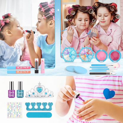 Frozen Princess Makeup Adventure Kit for Girls, Washable Real Makeup Set for Ages 4-8, Creative Play Cosmetic Set with Accessories and Travel Bag Doba