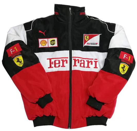 Men's F1 Team Racing Jacket with Bold Red and Black Embroidery Doba