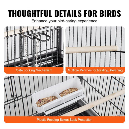 VEVOR 52-Inch Deluxe Wrought Iron Flight Cage for Parakeets, Cockatiels, Parrots, and Macaws with Rolling Stand and Easy-Clean Tray Doba