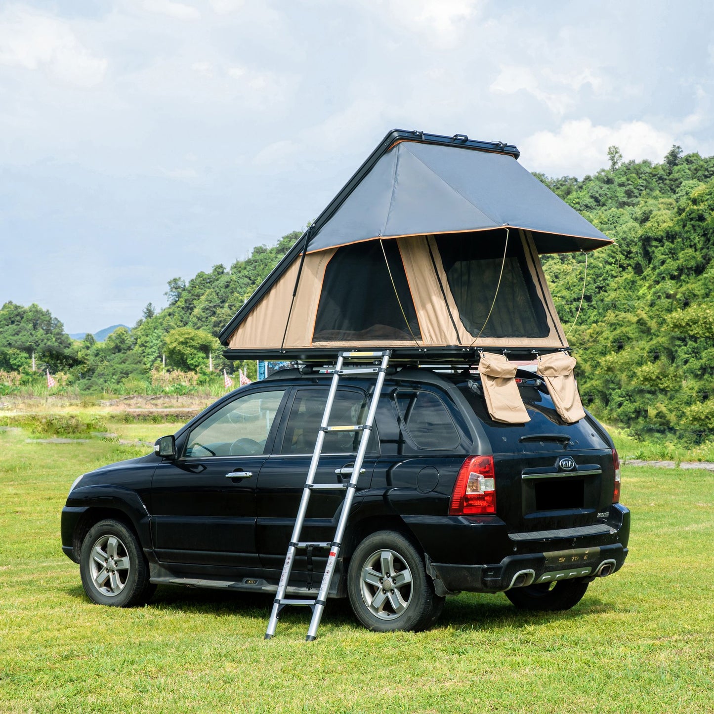 Trustmade Triangle Aluminium Black Hard Shell Beige Rooftop Tent Scout MAX Series ;  With Two Rainflies of Different Colors Doba