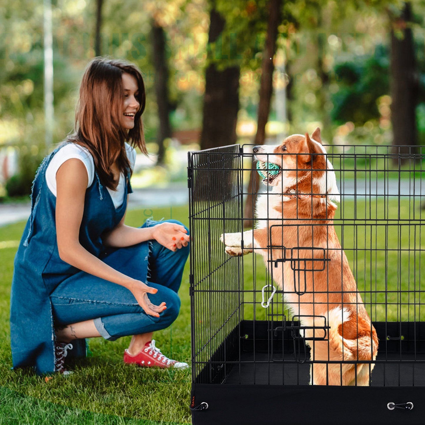 Portable 4-Panel Metal Dog Exercise Pen with Zippered Top Cover and Waterproof Base Mat