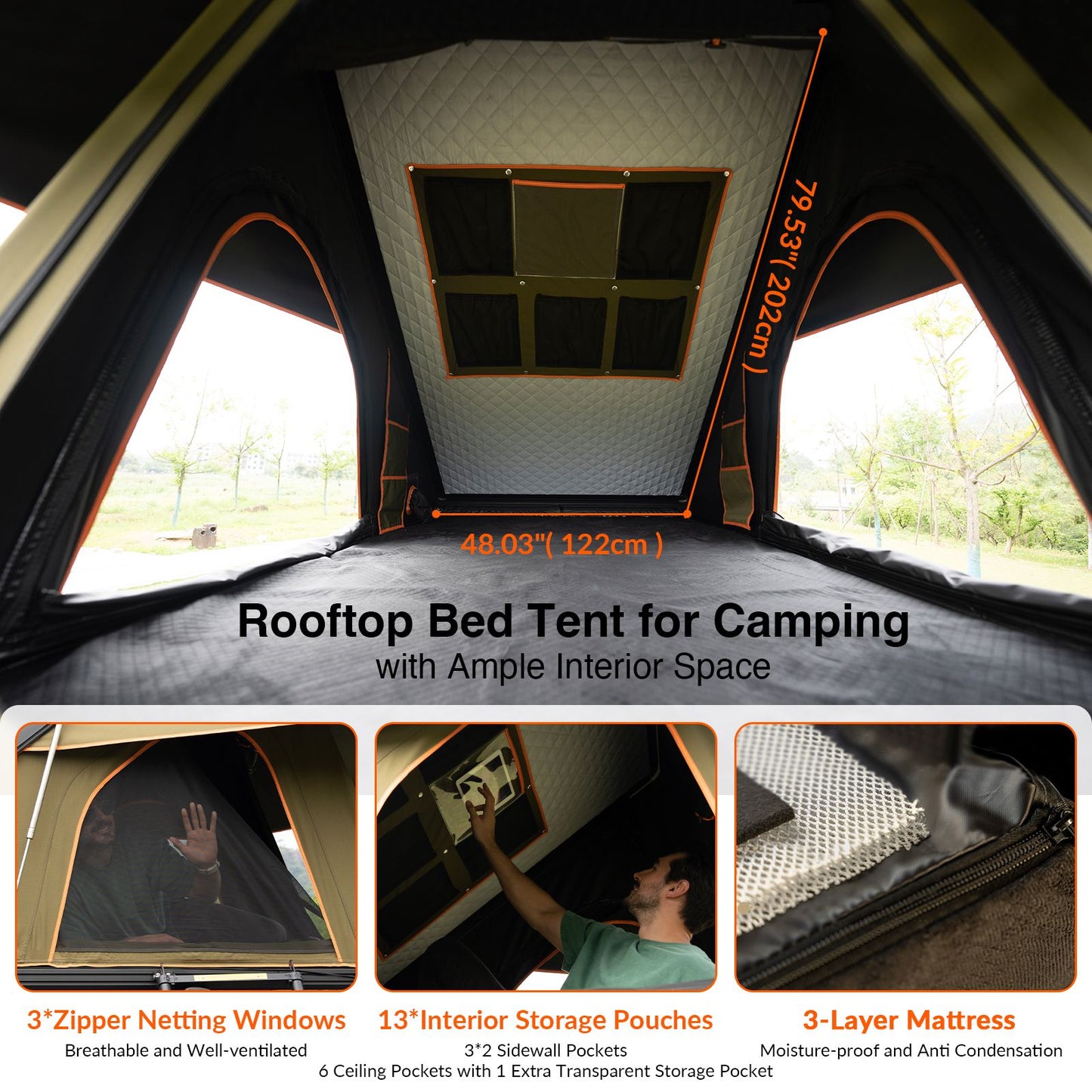 Explorer Rooftop Tent Hardshell with Luggage Racks&Replaceable Netting Rain Curtains, Truck Bed Tent for Camping, Pop Up Roof Top Tents for Truck Jeep SUV Car Van Wrangler Tacoma Doba