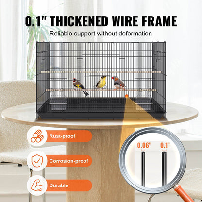 VEVOR 30-Inch Spacious Metal Bird Cage for Cockatiels, Parakeets, and Budgies with Rolling Stand and Easy-Clean Tray Doba