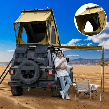 Explorer Plus Rooftop Tent Hardshell with Side Awning, Air Conditioner Outlet with Bracket, Luggage Racks&Replaceable Netting Rain Curtain, Truck Bed Tent for Camping, Pop Up SUV Roof Top Tent Doba