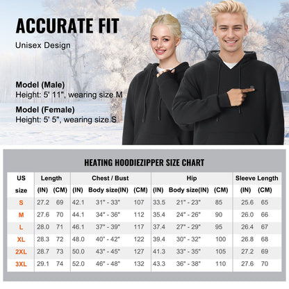 VEVOR Unisex Electric Heated Hoodie Sweatshirt with Battery - Black, Size S for Men & Women Doba