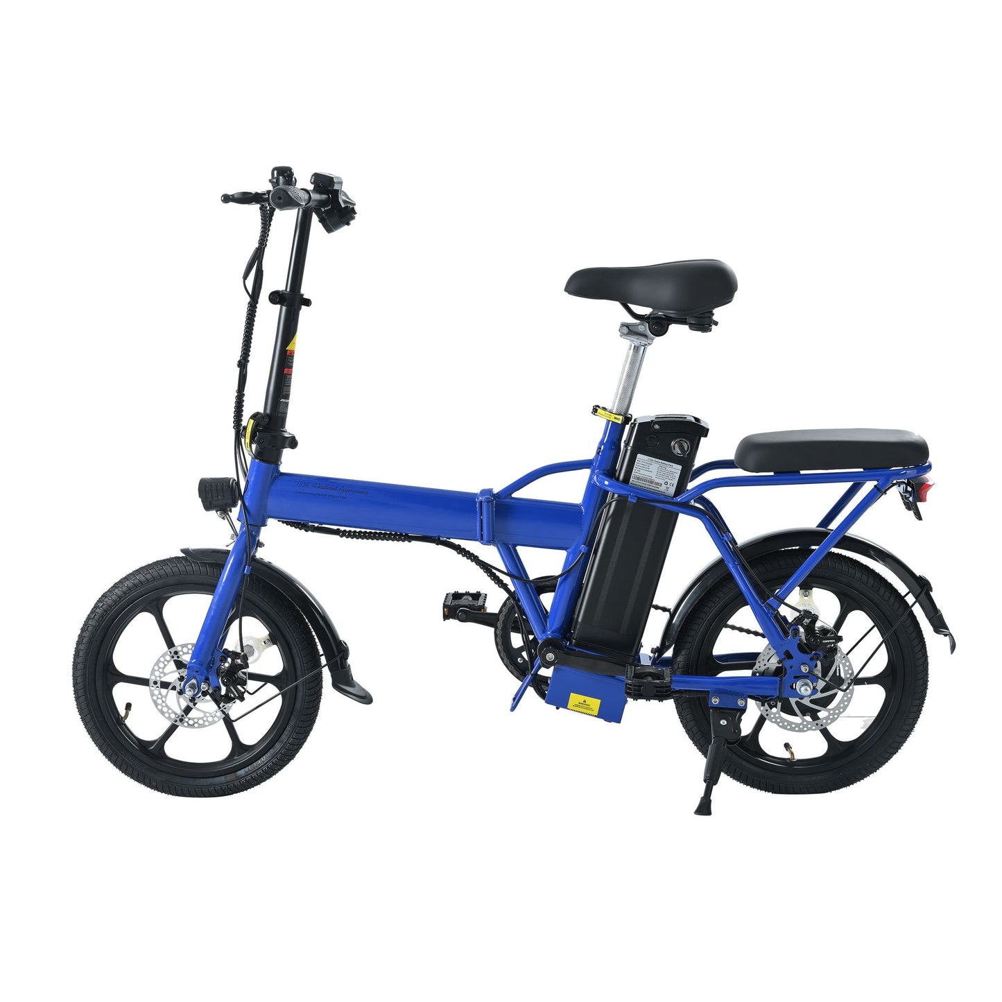 Foldable 500W Electric Bicycle for Adults - 15.5 MPH, 16-Inch Tires, 42V 10.4Ah Removable Battery, Multi-Shock Absorption Commuter Bike in Blue