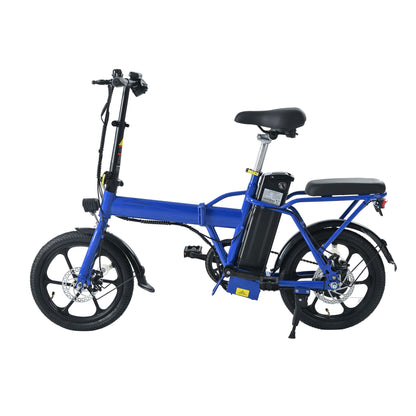 Foldable 500W Electric Bicycle for Adults - 15.5 MPH, 16-Inch Tires, 42V 10.4Ah Removable Battery, Multi-Shock Absorption Commuter Bike in Blue