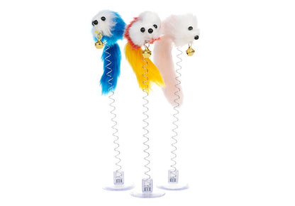 Interactive Feather Teaser Rod with Mini Bell - Cartoon Mouse Cat Toy for Engaging Play Doba