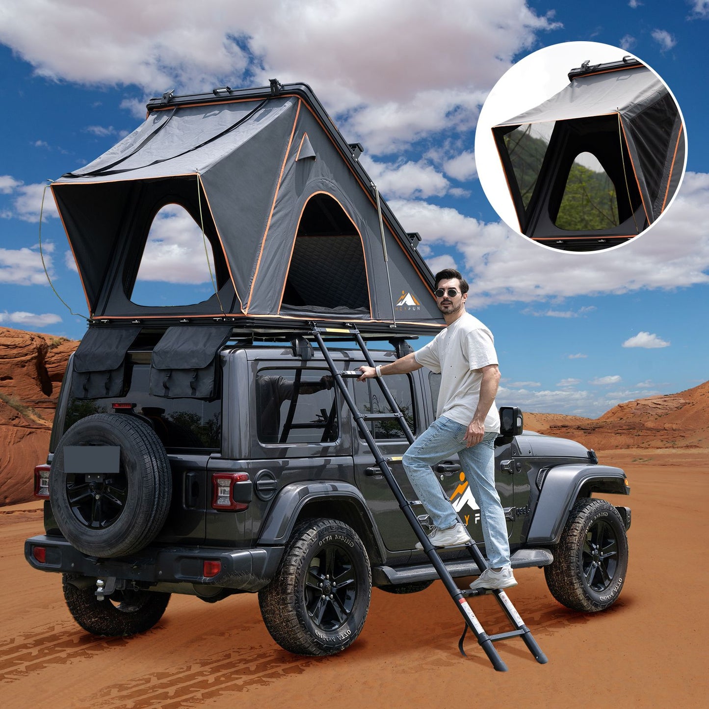 Explorer Rooftop Tent Hardshell with Luggage Racks&Replaceable Netting Rain Curtains, Truck Bed Tent for Camping, Pop Up Roof Top Tents for Truck Jeep SUV Car Van Wrangler Tacoma Doba