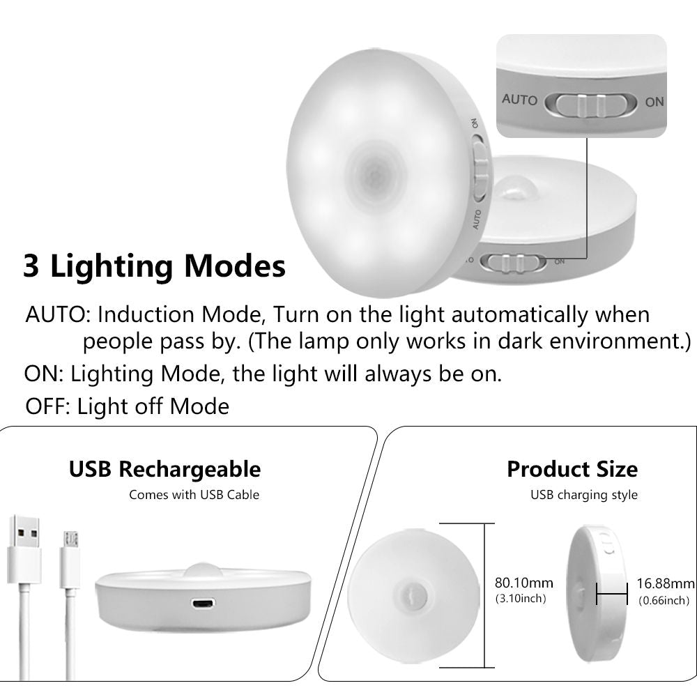 700mAh PIR Motion Sensor, LED Night Light USB Rechargeable ,Night Lamp for Bedroom Kitchen, Cabinet Light Wireless Closet Light Doba