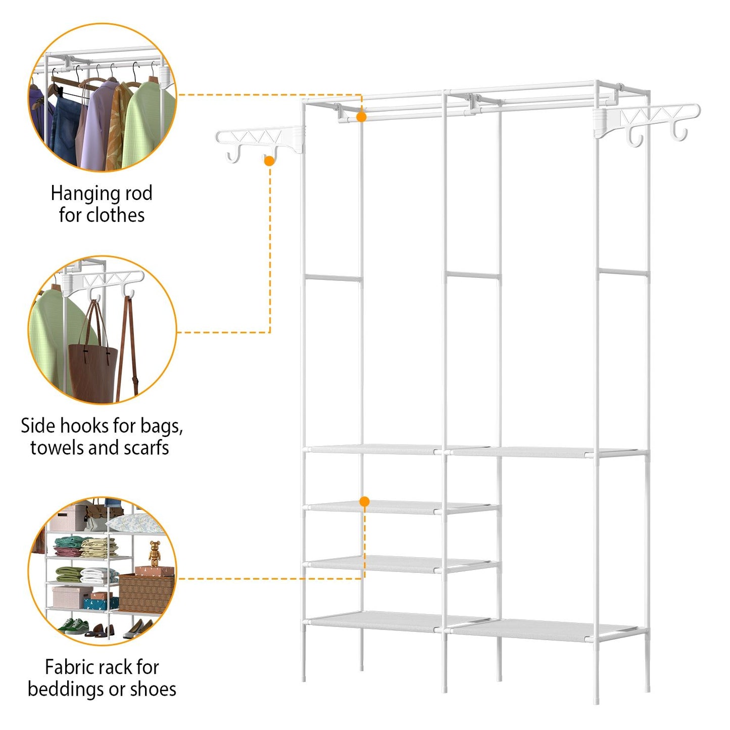 Versatile Metal Clothing and Shoe Organizer with Rotatable Hooks - Freestanding Wardrobe Rack Doba