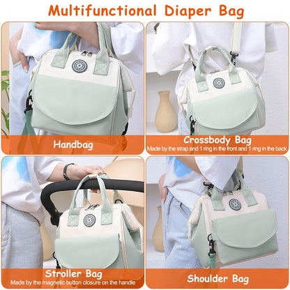 Baby Nappy Diaper Bag with 6 Pockets Burp Cloth Adjustable Shoulder Strap Detachable Small Bag Multifunctional Diaper Changing Bag with 2 Insulated Pockets Commute Bag for Mom Doba